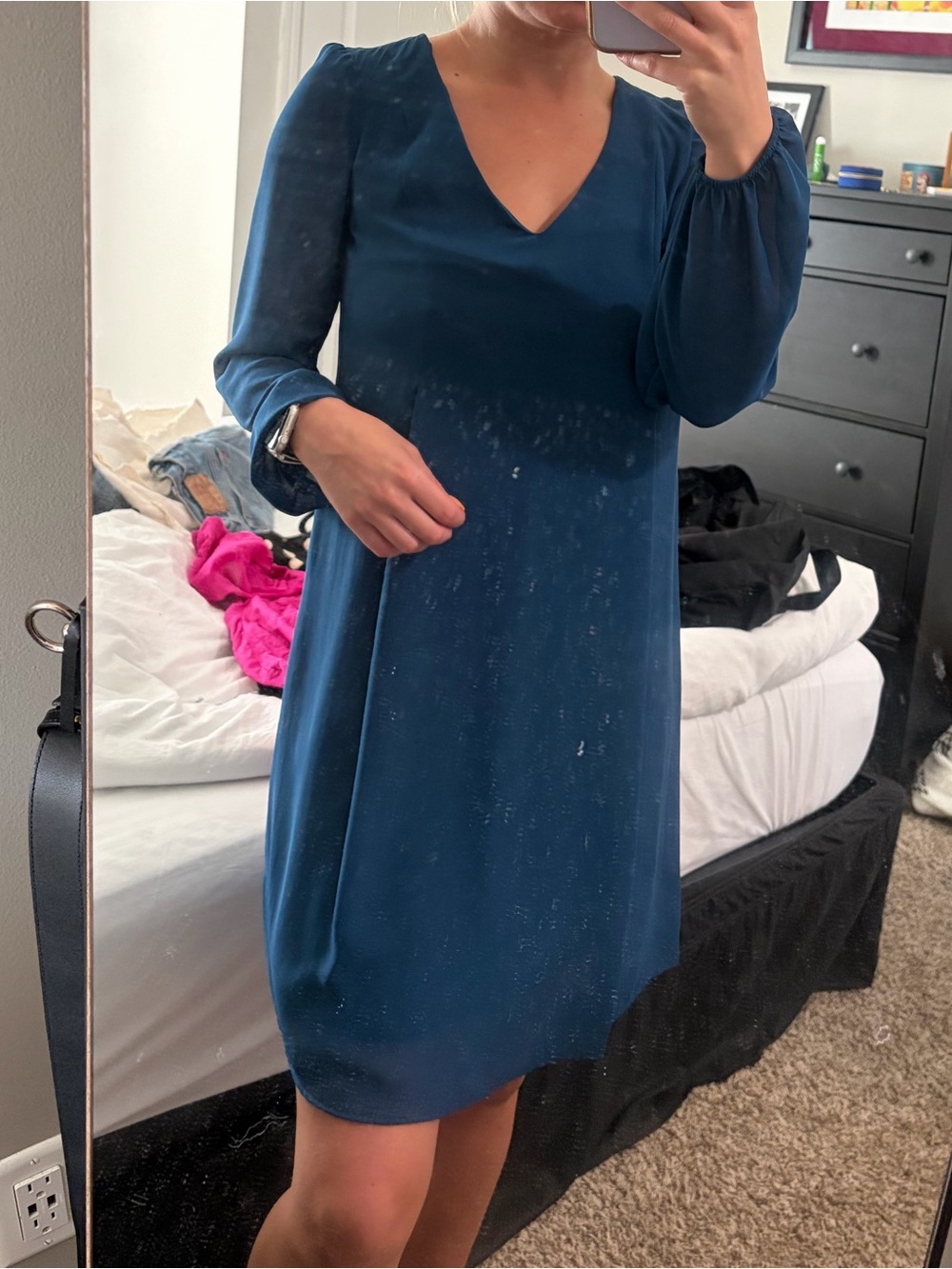 Blue V-Neck Long-Sleeve Women’s Dress